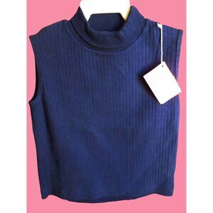 GIRLS TOP  NWT sz 10 Vintage 1970's NAVY BLUE SLEEVELESS RIBBED KNIT COTTON USA